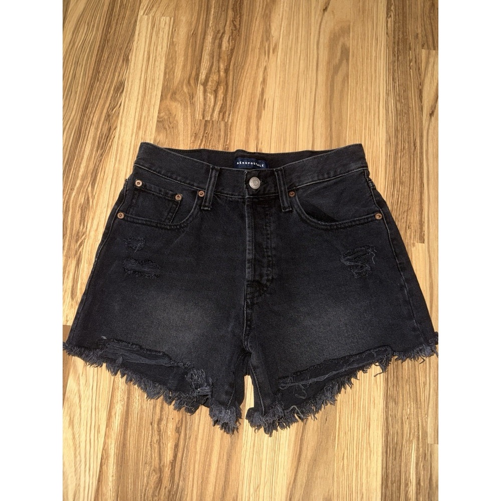 Aeropostale Women's Sz 6 Black Wash Denim 90s High Rise Cut Off Shorts